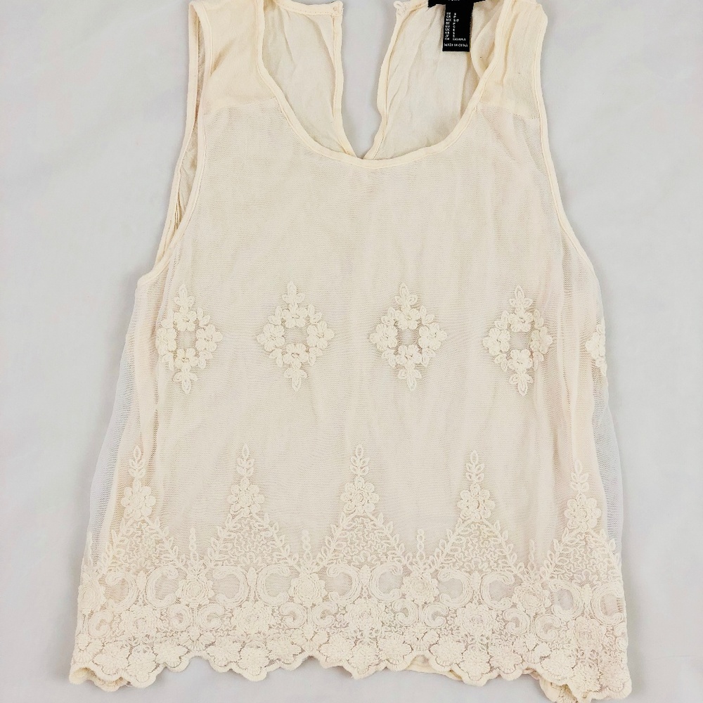 White Floral Embroidery Sleeveless Lace Top Small - Picture 1 of 5